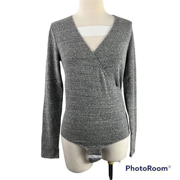 MADEWELL Grey Cross Body Long Sleeve Bodysuit‎ (M) - Picture 2 of 8
